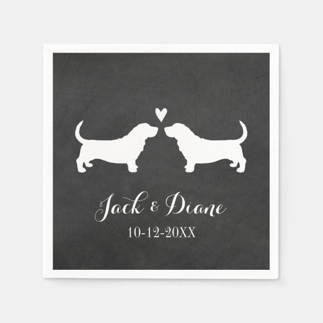 Basset Hounds Wedding Couple with Custom Text Napkin (Front)