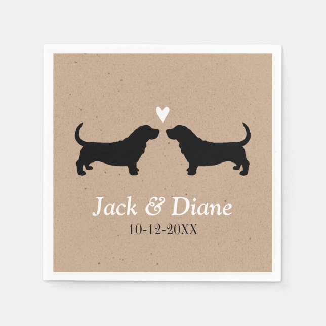 Basset Hounds Wedding Couple with Custom Text Napkin (Front)