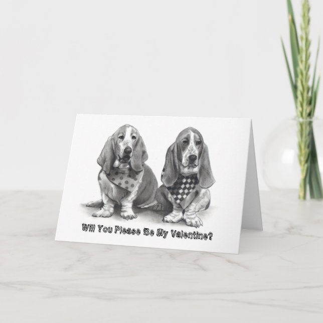 BASSET HOUNDS, Will You Please Be My Valentine? Holiday Card (Front)