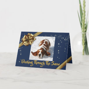 Basset in Snow on Christmas Holiday Card