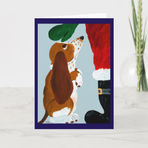 Basset Puppy getting a pet from Santa Invitation