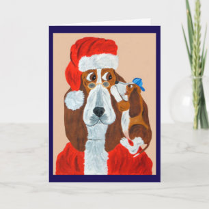 Basset Puppy telling Santa his Christmas wishes Card