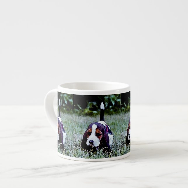 Basset Puppy Walking - Black Brown White Espresso Cup (Front Left)