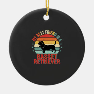 Basset Retriever Retro Sunset Dog Ceramic Tree Decoration