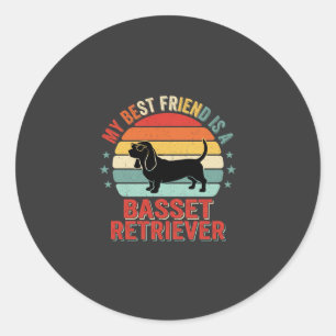 Basset Retriever Retro Sunset Dog Classic Round Sticker