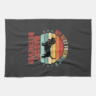 Basset Retriever Retro Sunset Dog Tea Towel