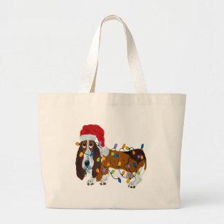 Basset Tangled In Christmas Lights Large Tote Bag