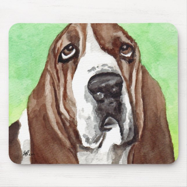 Basset Watercolor Mouse Mat (Front)