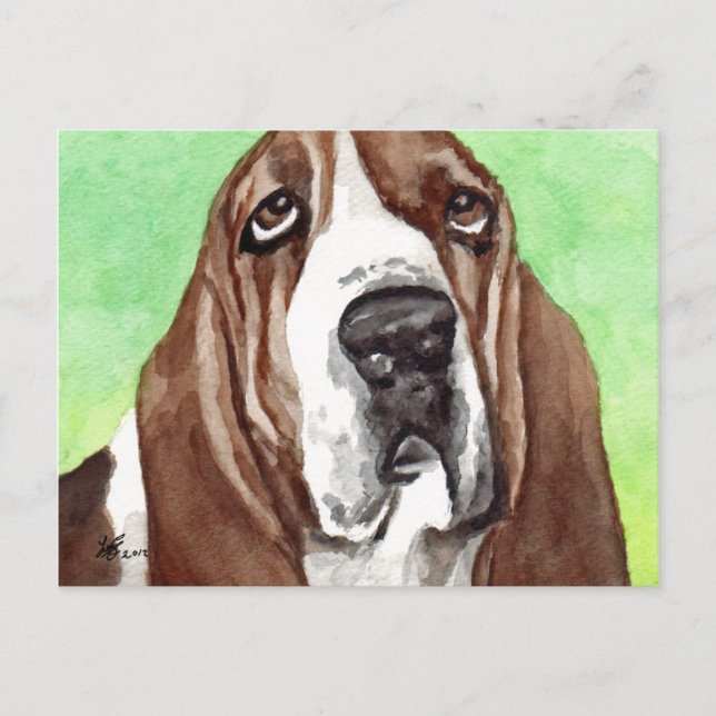 Basset Watercolor Postcard (Front)