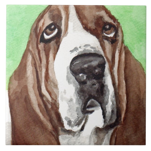 Basset Watercolor Tile (Front)