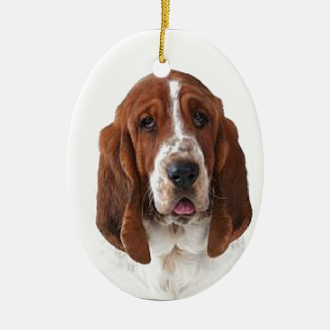 "Bassett Hound" Ceramic Tree Decoration (Front)
