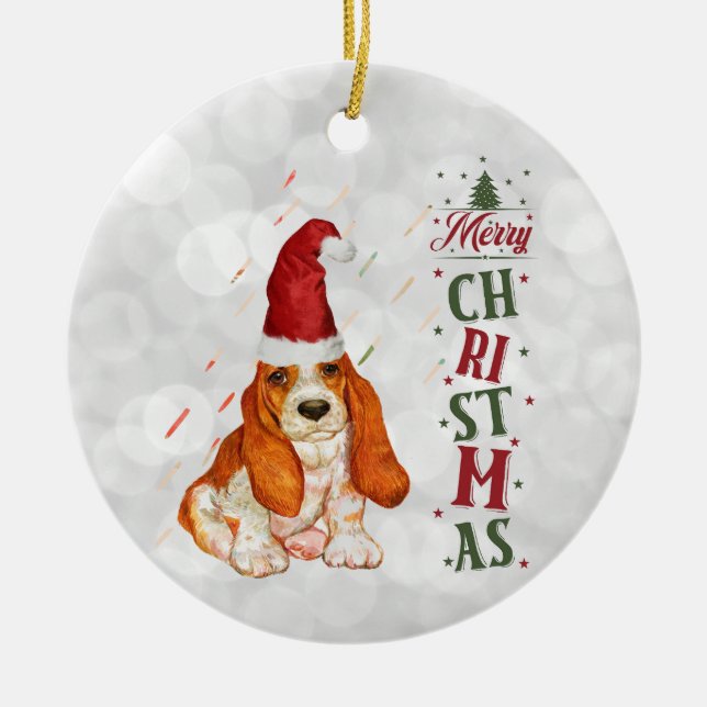 Bassett Hound Cute Dog Christmas Ceramic Tree Decoration (Front)