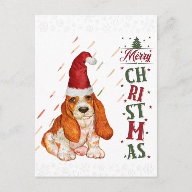 Bassett Hound Cute Dog Christmas Postcard (Front)