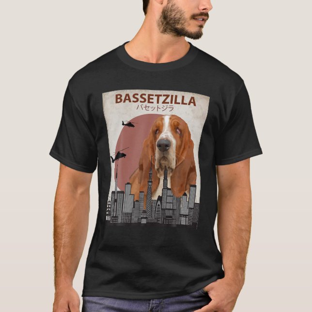 Bassetzilla Funny Basset Hound T Shirt Gift for Do (Front)