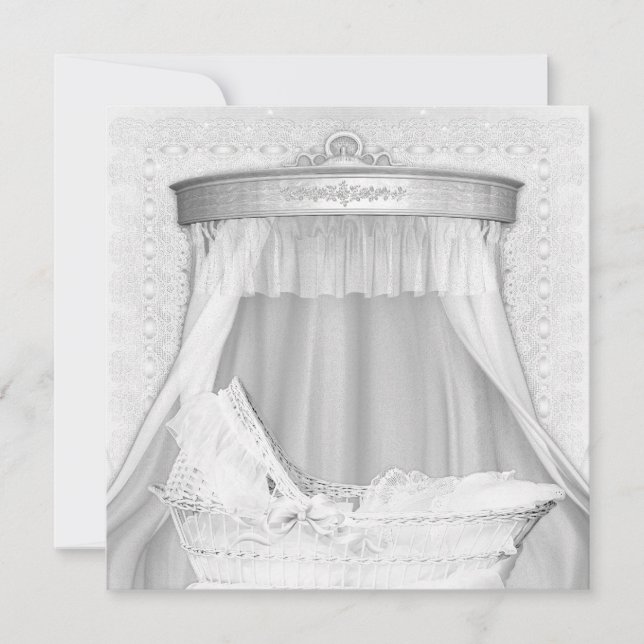 Bassinet Elegant Pure White Baby Shower Invitation (Front)