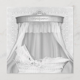 Bassinet Elegant Pure White Baby Shower Invitation