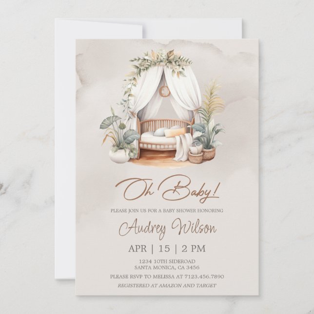 Bassinet Nursery Baby Crib Baby Shower Invitation (Front)