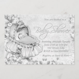 Bassinet Vintage White Baby Shower Invitation