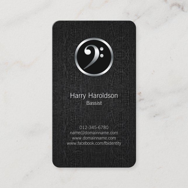 Bassist Bass Clef Icon Black Grunge Business Card (Front)