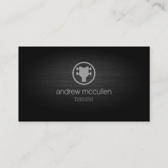Bassist  Bass Headstock Icon BrushedMetal Musician Business Card (Front)