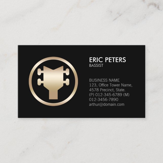 Bassist Bass Player Guitar Headstock Icon  Busines Business Card (Front)