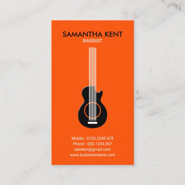 Bassist Black Elegant Guitar Musician Business Card (Front)