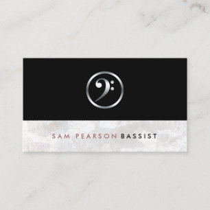 Bassist Bold Silver Bass Clef Icon Elegant Business Card