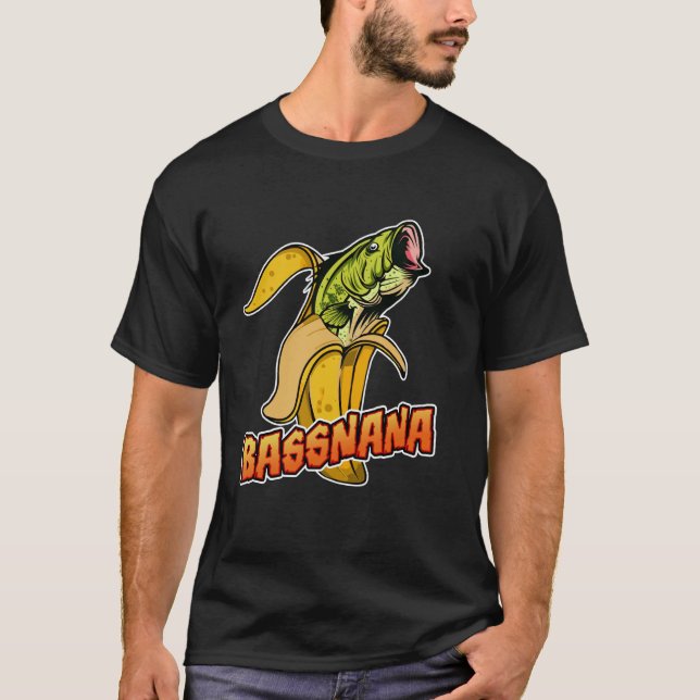 Bassnana Funny Fish Bass and Banana Mashup Design T-Shirt (Front)