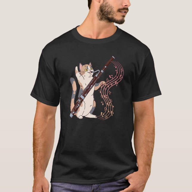 Bassoonist Music Orchestra Cat Playing Bassoon T-Shirt (Front)