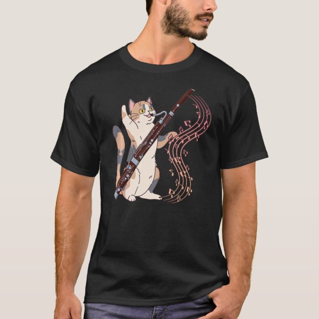 Bassoonist Music Orchestra Cat Playing Bassoon T-Shirt (Front)