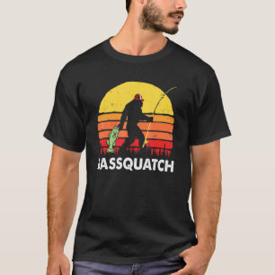 Bassquatch Big Foot Go Fishing In Retro Style Tee