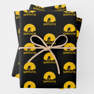 Bassquatch Bigfoot Sasquatch Fullmoon Rod Fishing  Wrapping Paper Sheet