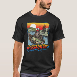 Bassquatch! Funny Bass Fishing Sasquatch Retro 80s T-Shirt