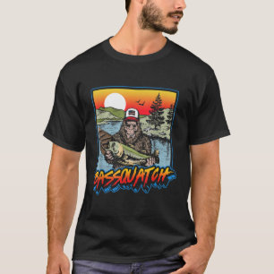 Bassquatch Funny Bass Fishing Sasquatch Retro 80s T-Shirt
