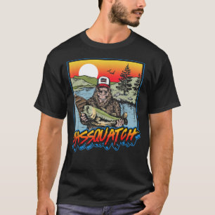 Bassquatch Funny Bass Fishing Sasquatch Retro 80s  T-Shirt