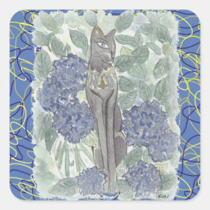 Bast Amidst Hydrangea Flowers Square Sticker