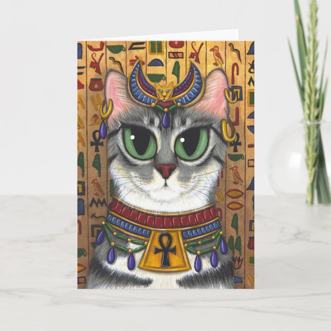 Bast Goddess Egyptian Bastet Cat Art Greeting Card (Front)