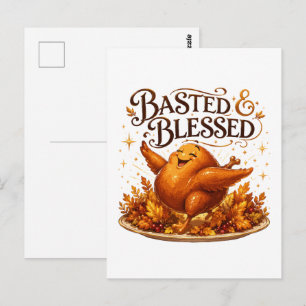 Basted & Blessed Funny Turkey Thanksgiving Dinner Postcard