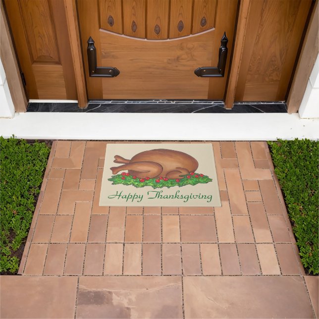 Basted Turkey Platter Thanksgiving Dinner Holiday Doormat (Outdoor)