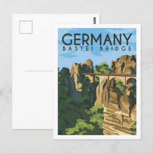 Bastei Bridge Germany Travel Place Illustration Postcard