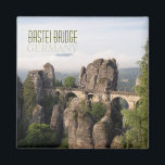 Bastei Bridge In Saxon Switzerland text magnet<br><div class="desc">Souvenir photo magnet of the stone Bastei Bridge (Basteibrücke) over the Elbe river connecting the iconic rock formations of the Elbe Sandstone Mountains near Dresden in the national park Saxon Switzerland (Sächsische Schweiz) in east Germany with the text: 'Bastei Bridge,  Germany'.</div>
