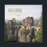 Bastei Bridge In Saxon Switzerland text magnet<br><div class="desc">Souvenir photo magnet of the stone Bastei Bridge (Basteibrücke) over the Elbe river connecting the iconic rock formations of the Elbe Sandstone Mountains near Dresden in the national park Saxon Switzerland (Sächsische Schweiz) in east Germany with the text: 'Bastei Bridge,  Germany'.</div>