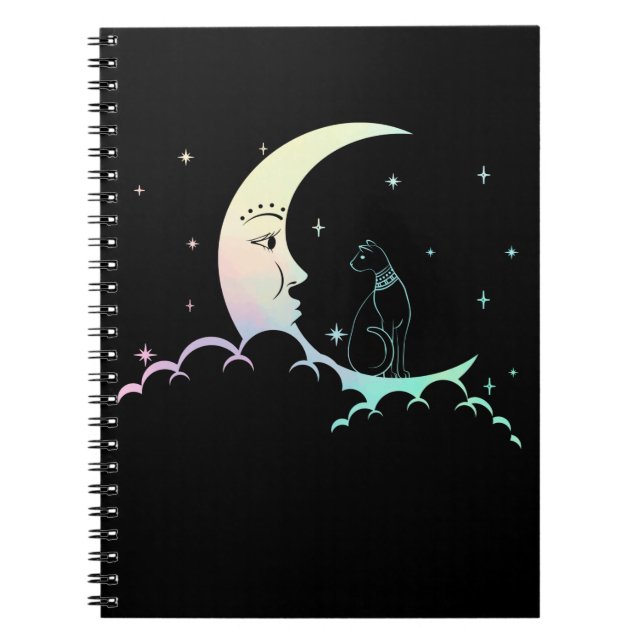 Bastet Ancient Egypt Cat Pastel Goth Moon Crescent Notebook (Front)