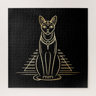 Bastet, Egyptian Cat Goddess in front of a pyramid Jigsaw Puzzle