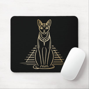 Bastet, Egyptian Cat Goddess in front of a pyramid Mouse Mat