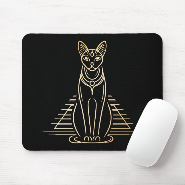 Bastet, Egyptian Cat Goddess in front of a pyramid Mouse Mat (With Mouse)