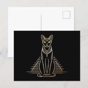 Bastet, Egyptian Cat Goddess in front of a pyramid Postcard