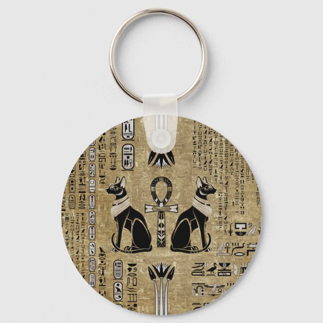 Bastet - Egyptian Cats And Ankh Cross Key Ring (Front)