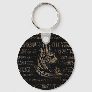 Bastet Egyptian Goddess -vintage gold on black Key Ring