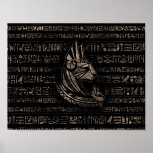 Bastet Egyptian Goddess -vintage gold on black Poster